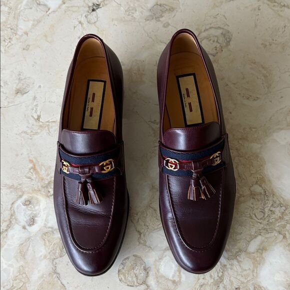 Authentic Gucci Paride Interlocking G Tasselled Leather Loafers Bordeaux - Picture 11 of 16